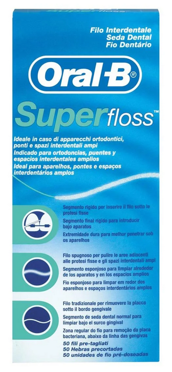 ORAL B SUPER FLOSS FILO INTERDENTALE APPARECCHI ORTODONTICI 50 FILI