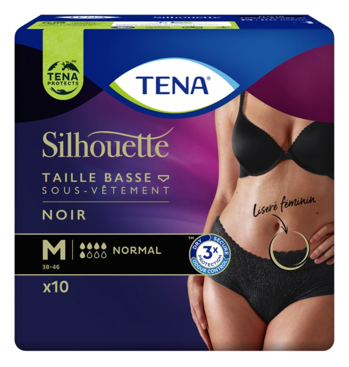 TENA SILHOUETTE NORMAL NOIR VITA BASSA MUTANDINE ASSORBENTI TAGLIA M 10 PEZZI