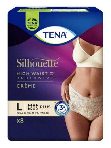 TENA SILHOUETTE PLUS CREME VITA ALTA MUTANDINE ASSORBENTI TAGLIA L 8 PEZZI